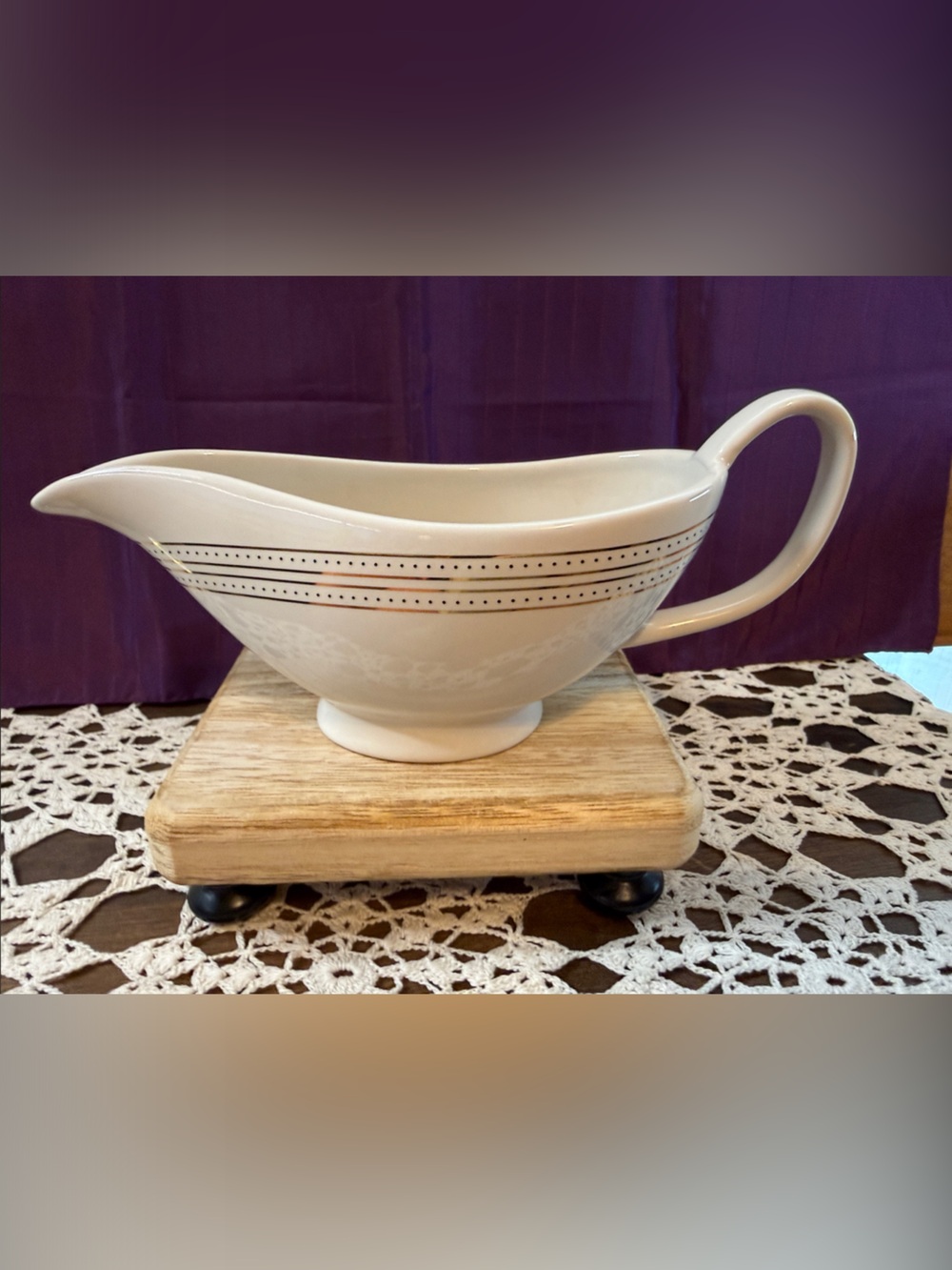 West Elm Cream Ceramic Gravy Boat with Black Dot Band